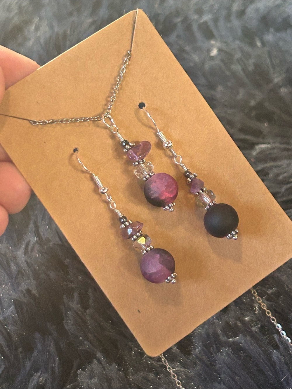 Handcrafted ombré crackle glass aurora borealis crystal necklace and earring set